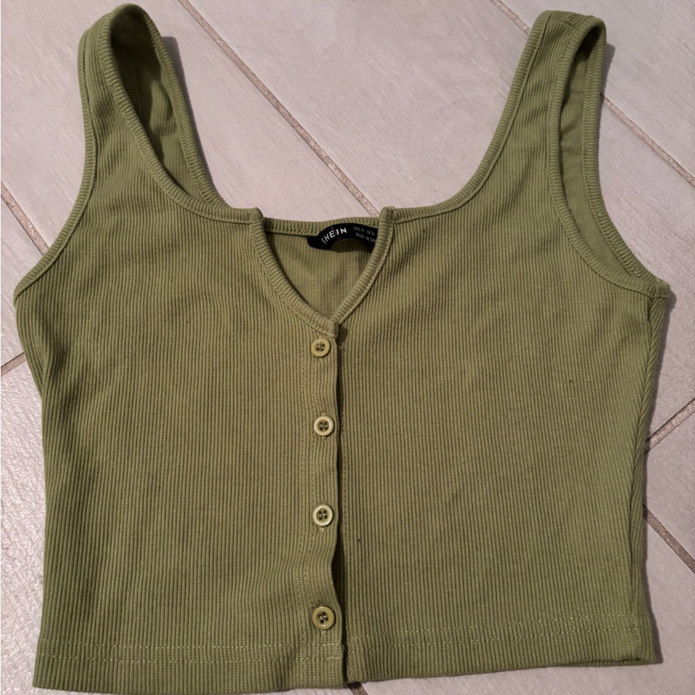 SHEIN Sage Green Ribbed Tank Top